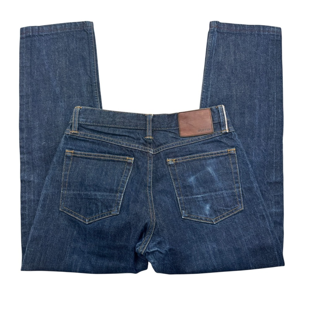 Gustin #101 Jeans Mens 29 x 27  Blue Denim Selvedge Slim Flat Front Button Fly